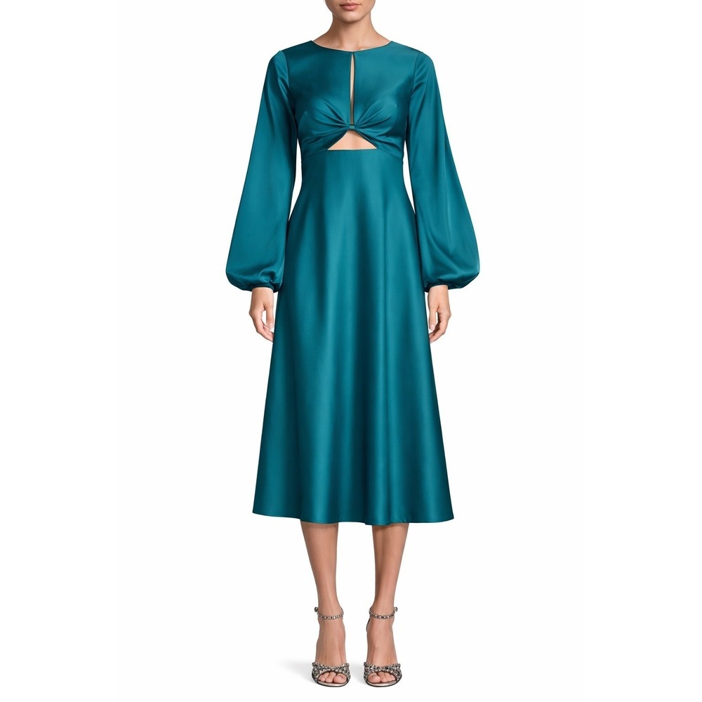 Liv‎ Foster Satin Cut-Out Midi Dress Teal Size 6 NWT $350